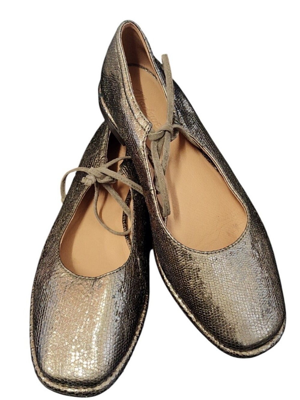 Madewell Normani Bronze Metallic & Leather Lace-Up Mary Jane Flats Size 8